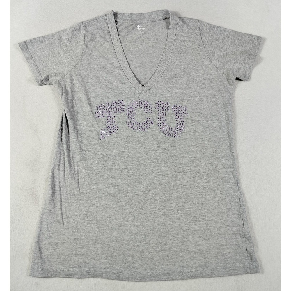TCU Horned Frogs Shirt Womens XL Gray NCAA Football‎ Knights Apparel V Neck